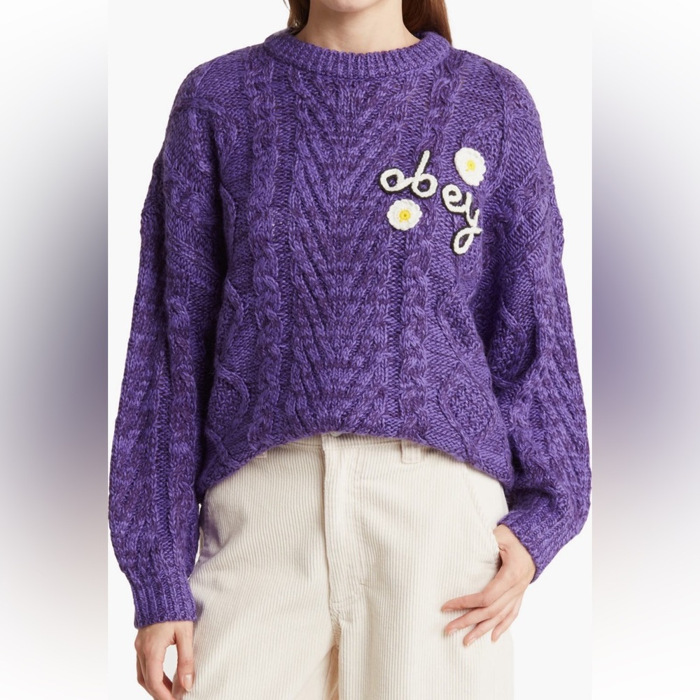 OBEY FLORA CHUNKY KNIT CROCHET SWEATER TOP SIZE S NWT